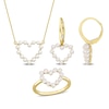 Freshwater Cultured Pearl Outline Heart Necklace, Ring and Drop Earrings Set in 14K Gold