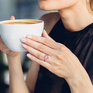 Pink Sapphire Outline Heart Ring in 10K Rose Gold