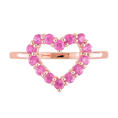 Pink Sapphire Outline Heart Ring in 10K Rose Gold