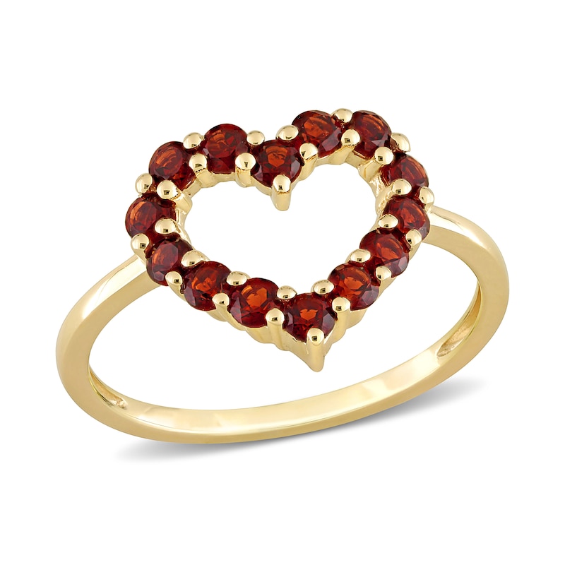 Garnet Outline Heart Ring in 10K Gold