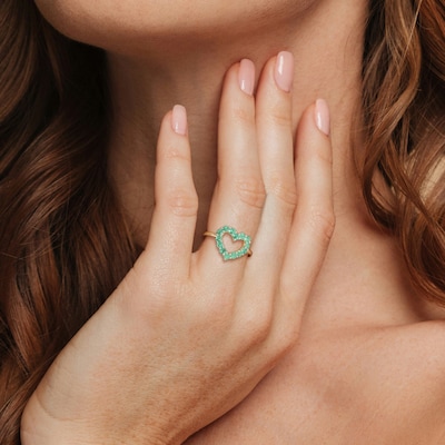 Emerald Outline Heart Ring in 10K Gold