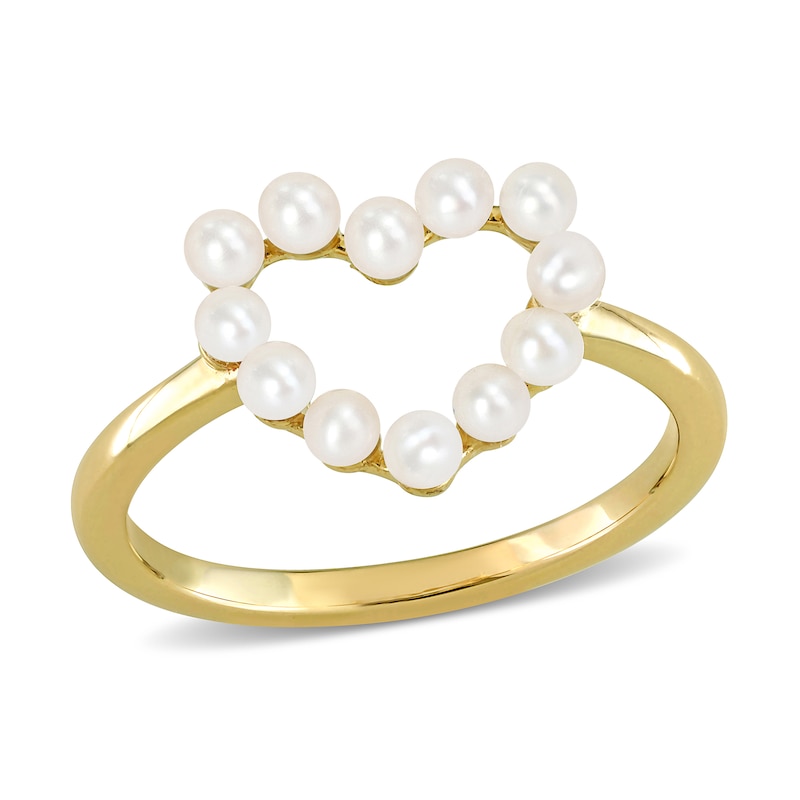 Freshwater Cultured Pearl Outline Heart Ring in 14K Gold