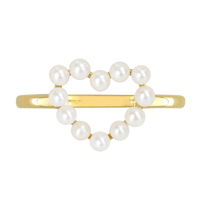 Freshwater Cultured Pearl Outline Heart Ring in 14K Gold