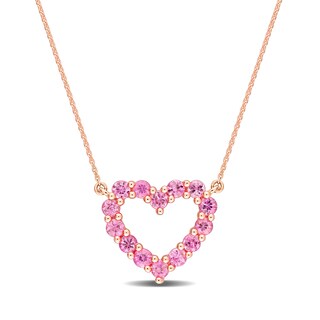 Pink Sapphire Outline Heart Necklace in 10K Rose Gold - 17"