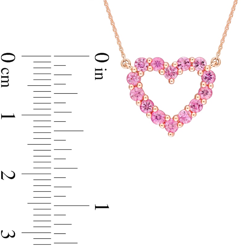Pink Sapphire Outline Heart Necklace in 10K Rose Gold - 17"
