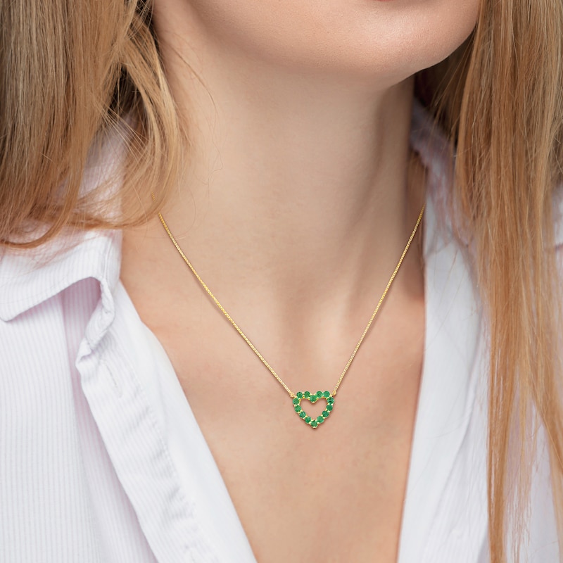 Emerald Outline Heart Necklace in 10K Gold - 17"