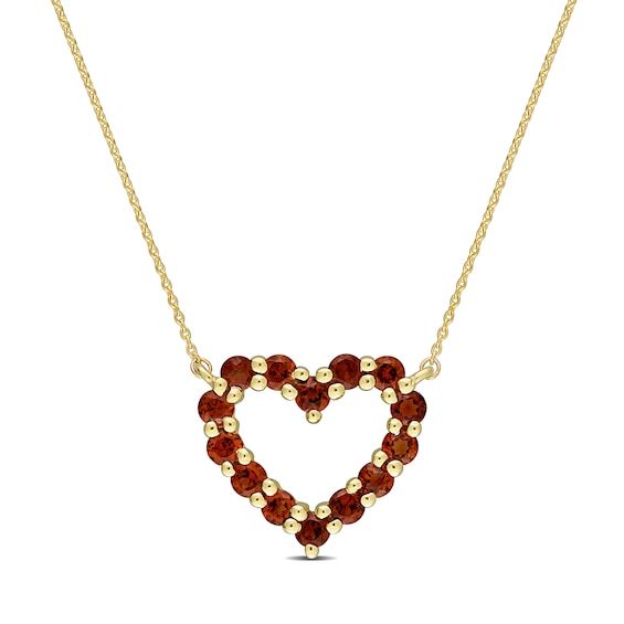 Garnet Outline Heart Necklace in 10K Gold - 17"