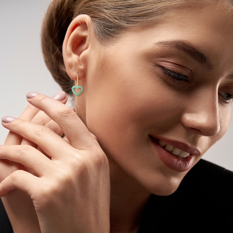 Emerald Outline Heart Drop Earrings in 10K Gold|Peoples Jewellers
