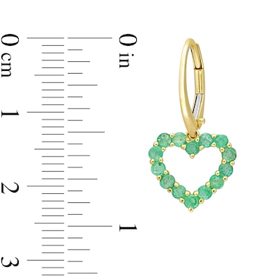 Emerald Outline Heart Drop Earrings in 10K Gold