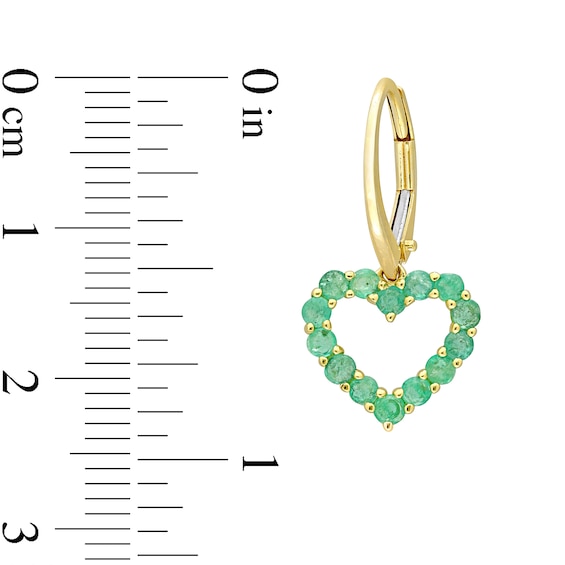 Emerald Outline Heart Drop Earrings in 10K Gold