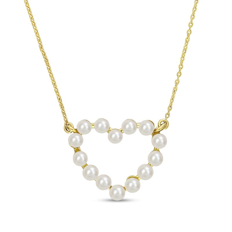 Freshwater Cultured Pearl Outline Heart Necklace in 14K Gold-17"