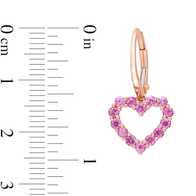 Pink Sapphire Outline Heart Drop Earrings in 10K Rose Gold