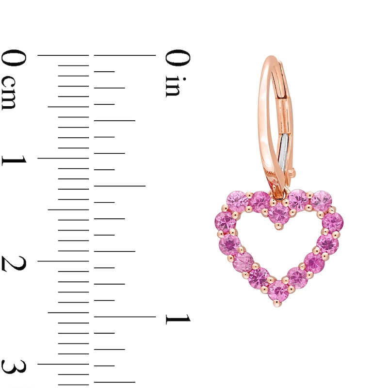 Pink Sapphire Outline Heart Drop Earrings in 10K Rose Gold