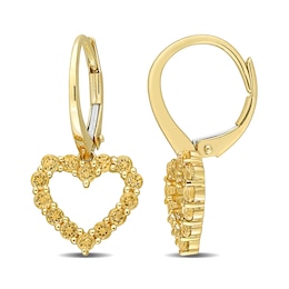 Citrine Outline Heart Drop Earrings in 10K Gold