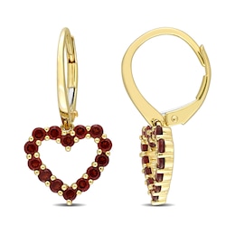 Garnet Outline Heart Drop Earrings in 10K Gold