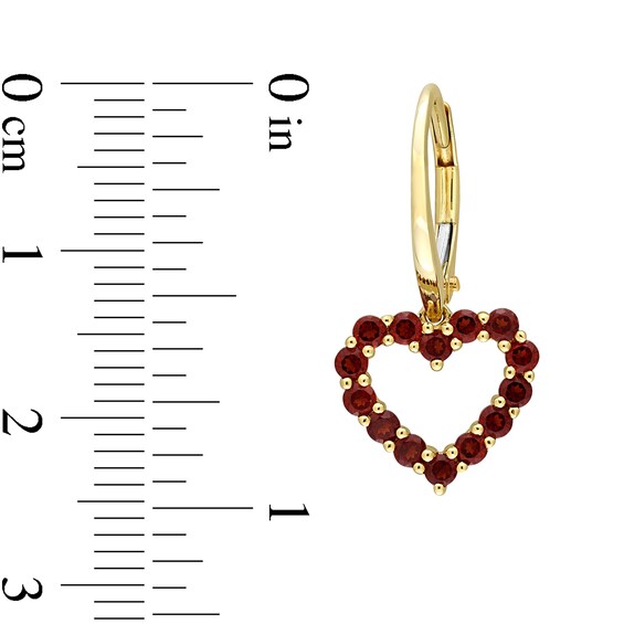 Garnet Outline Heart Drop Earrings in 10K Gold