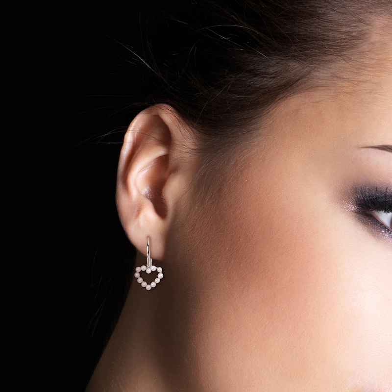 Freshwater Cultured Pearl Outline Heart Drop Earrings in 14K Gold|Peoples Jewellers