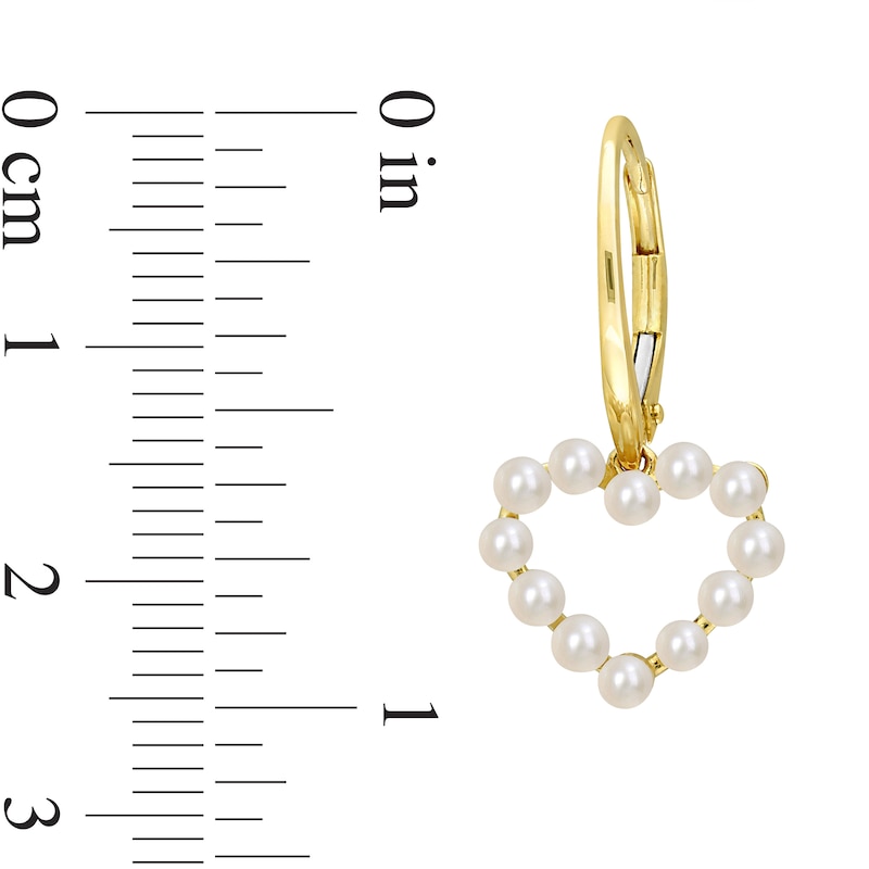 Main Image 3 of Freshwater Cultured Pearl Outline Heart Drop Earrings in 14K Gold