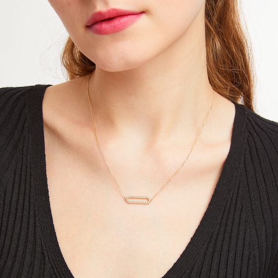 Diamond-Cut Sideways Paper Clip Necklace in 14K Two-Tone Gold