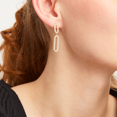 Diamond-Cut Paper Clip Dangle Drop Earrings in 14K Two-Tone Gold