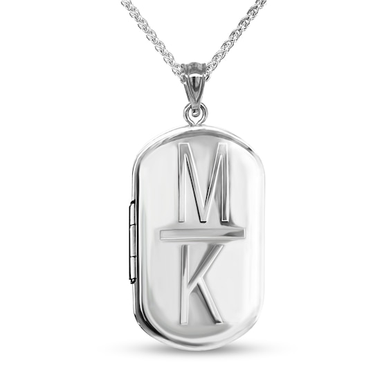 Men's Engravable Dog Tag Style Locket in Sterling Silver (2 Images and Initials) - 22"