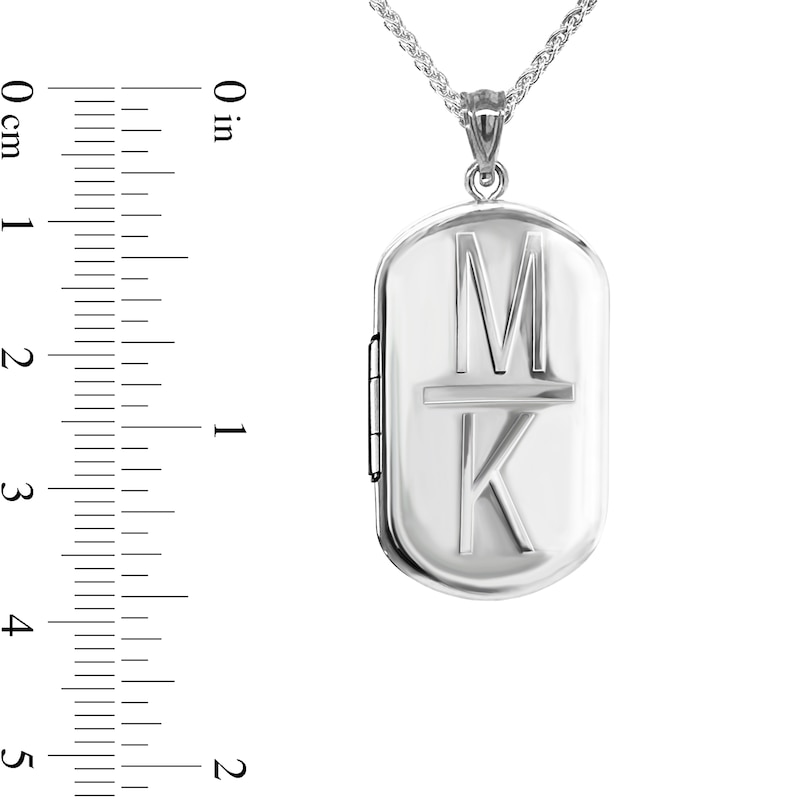 Men's Engravable Dog Tag Style Locket in Sterling Silver (2 Images and Initials) - 22"|Peoples Jewellers