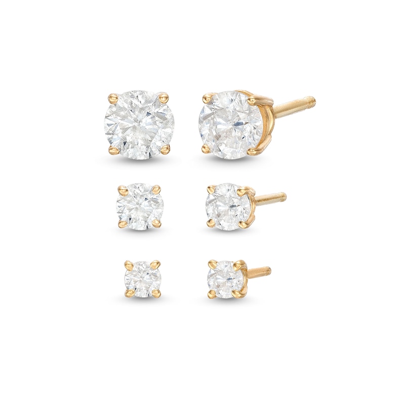 Main Image 1 of Essentials 1.01 CT. T.W. Diamond Solitaire Three Pair Stud Earrings Set in 10K Gold