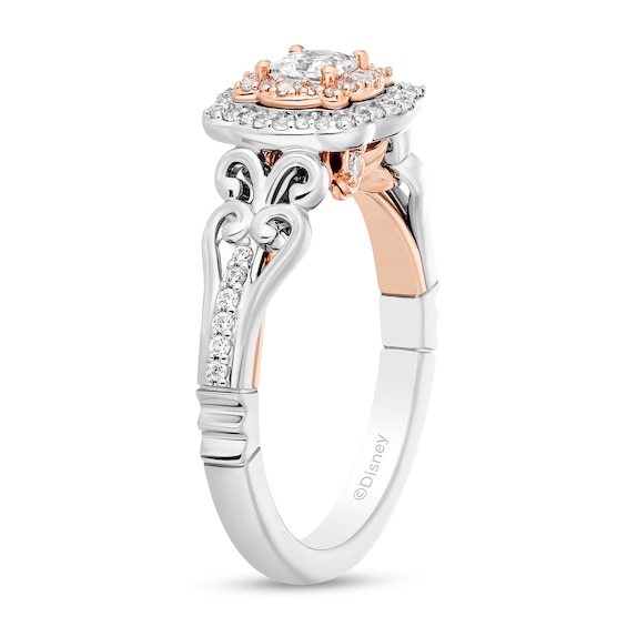 Enchanted Disney Belle 0.58 CT. T.W. Princess-Cut Diamond Ornate Engagement Ring in 14K Two-Tone Gold