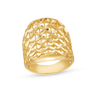 Diamond-Cut Floral Lattice Ring in 14K Gold