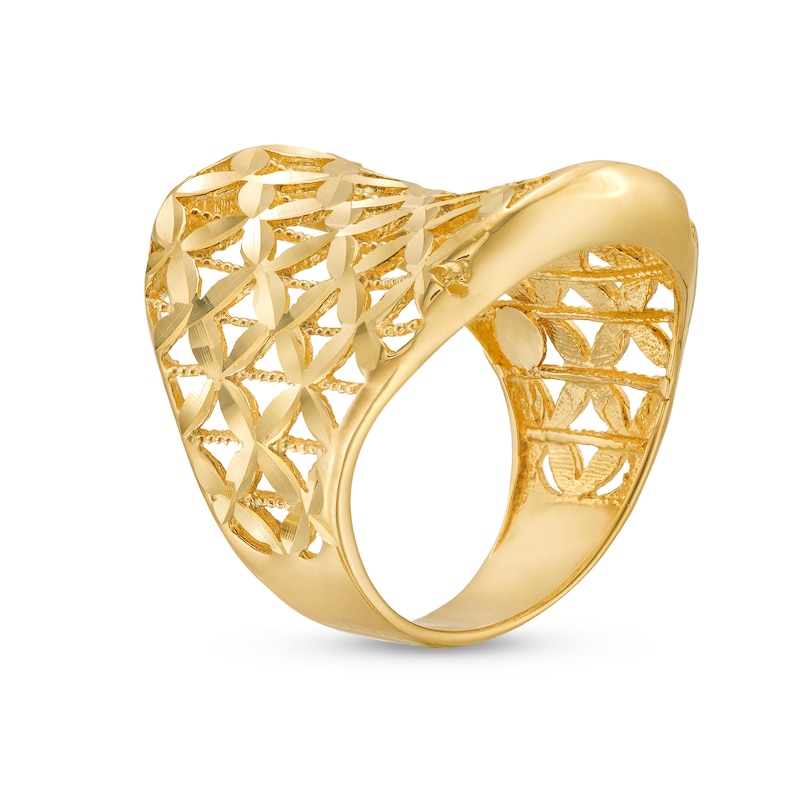 Diamond-Cut Floral Lattice Ring in 14K Gold