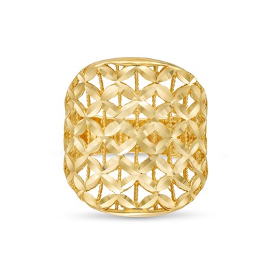 Diamond-Cut Floral Lattice Ring in 14K Gold