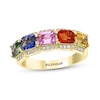 EFFY™ Collection Sideways Emerald-Cut Multi-Colour Sapphire and 0.145 CT. T.W. Diamond Five Stone Ring in 14K Gold