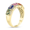 EFFY™ Collection Sideways Emerald-Cut Multi-Colour Sapphire and 0.145 CT. T.W. Diamond Five Stone Ring in 14K Gold