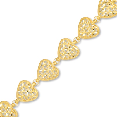 Puffed Lattice Hearts Line Bracelet in 14K Gold - 7.5"