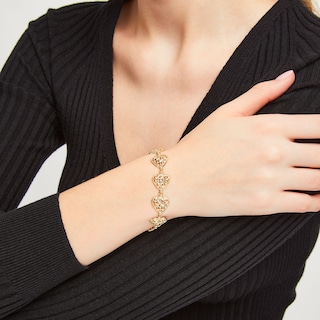 Puffed Lattice Hearts Line Bracelet in 14K Gold - 7.5"