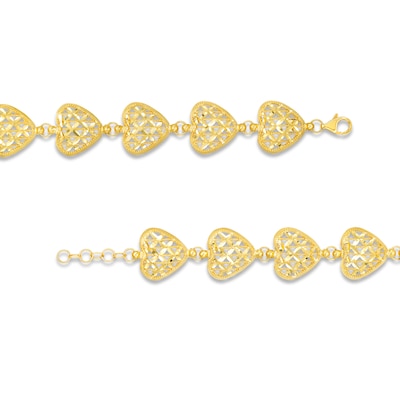 Puffed Lattice Hearts Line Bracelet in 14K Gold - 7.5"