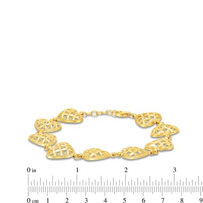 Puffed Lattice Hearts Line Bracelet in 14K Gold - 7.5"