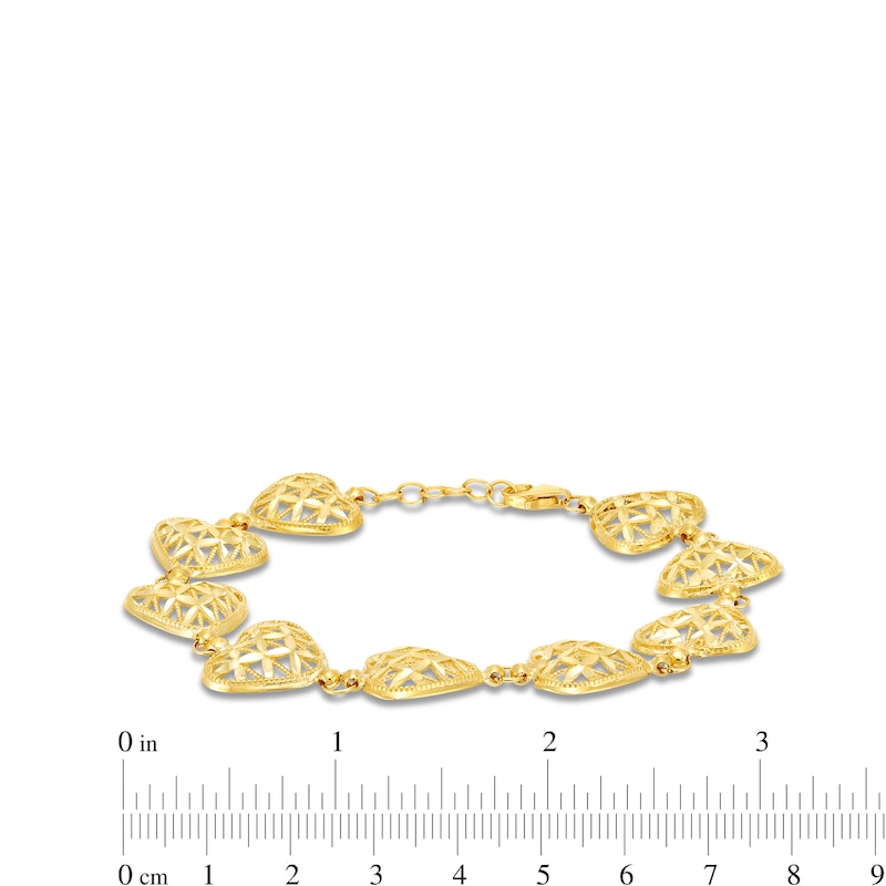 Puffed Lattice Hearts Line Bracelet in 14K Gold - 7.5"|Peoples Jewellers