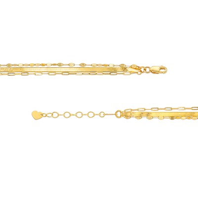 Paper Clip, Herringbone and Valentino Triple Strand Bracelet in 14K Gold - 8.0"