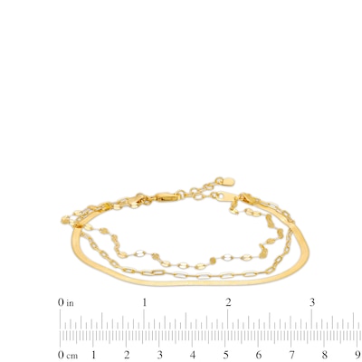 Paper Clip, Herringbone and Valentino Triple Strand Bracelet in 14K Gold - 8.0"