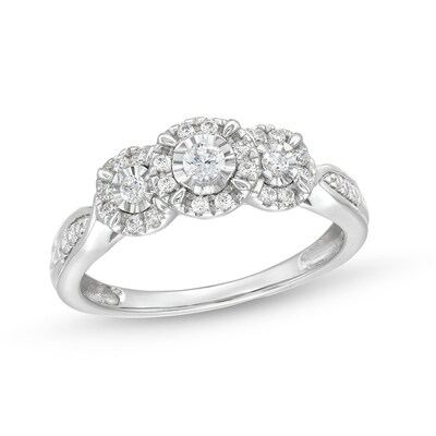 0.25 CT. T.W. Diamond Frame Miracle Past Present Future® Engagement Ring in 10K White Gold