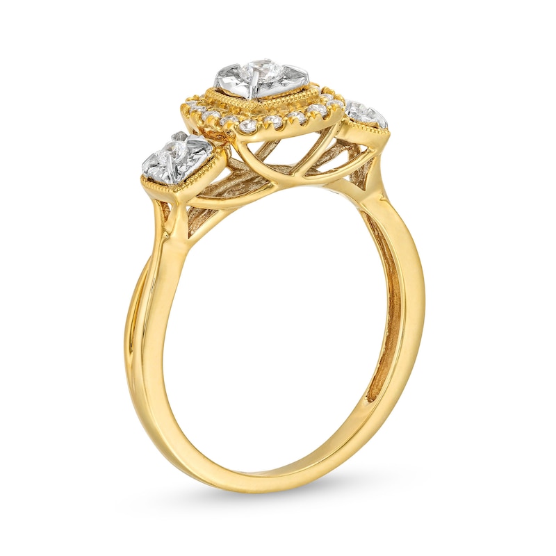 0.25 CT. T.W. Diamond Cushion Frame Miracle Past Present Future® Vintage-Style Engagement Ring in 10K Gold|Peoples Jewellers
