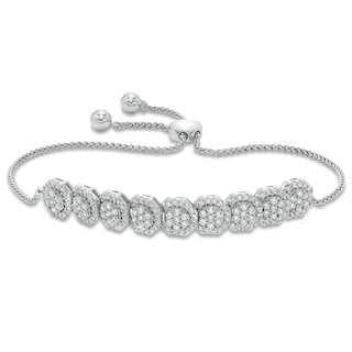 1.50 CT. T.W. Multi-Diamond Frame Bolo Bracelet in 10K White Gold - 9.5"