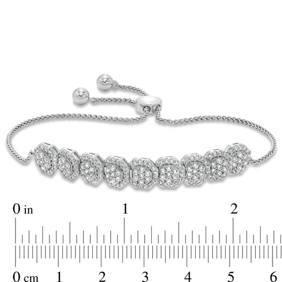 1.50 CT. T.W. Multi-Diamond Frame Bolo Bracelet in 10K White Gold - 9.5"