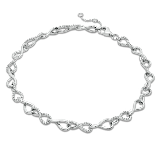 0.50 CT. T.W. Diamond Alternating Infinity Link Anklet in Sterling Silver - 10"