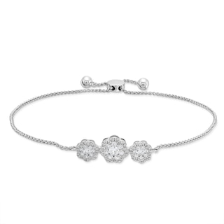 1.00 CT. T.W. Diamond Flower Frame Bolo Bracelet in Sterling Silver - 9.5"