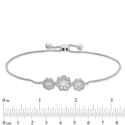 1.00 CT. T.W. Diamond Flower Frame Bolo Bracelet in Sterling Silver - 9.5"