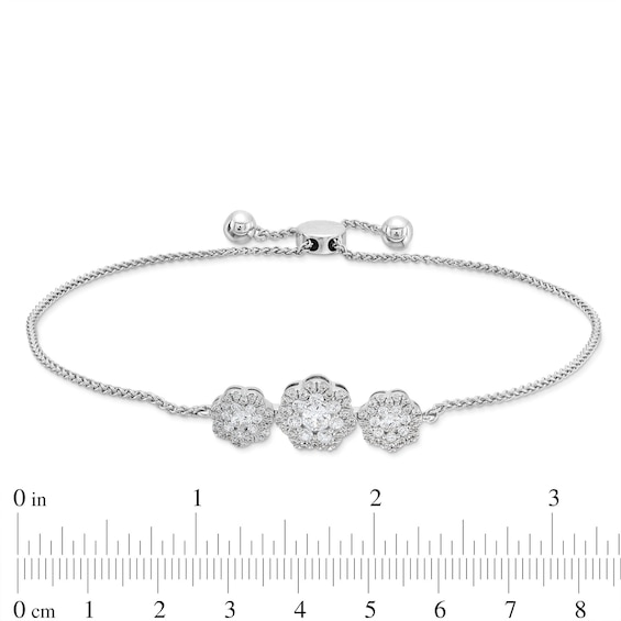 1.00 CT. T.W. Diamond Flower Frame Bolo Bracelet in Sterling Silver - 9.5"