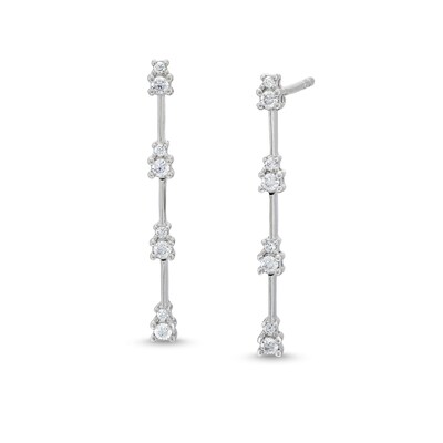 0.25 CT. T.W. Diamond Duo Station Linear Bar Drop Earrings in Sterling Silver