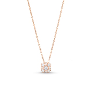 0.20 CT. T.W. Diamond Cushion Flower Pendant in 10K Rose Gold